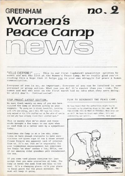 Frontpage of Greenham Women's Peace Camp News no. 2, [1981]. In the files of Holger Terp. The Greenham Newsletter was compiled by Rory (aka Roger) Winter of the Wallingford Peace Group