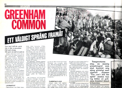 Bergom-Larsen, Maria: Greenham Common : Ett väldigt språng fremåt. Pax [Stocholm], No. 1, 1983:1 p. 12-13.