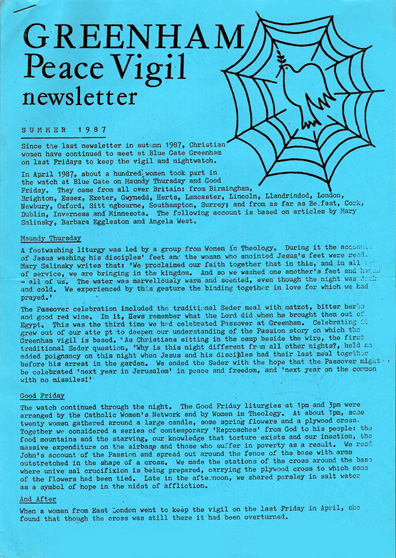 Greenham Peace Vigil Newsletter, summer 1987.