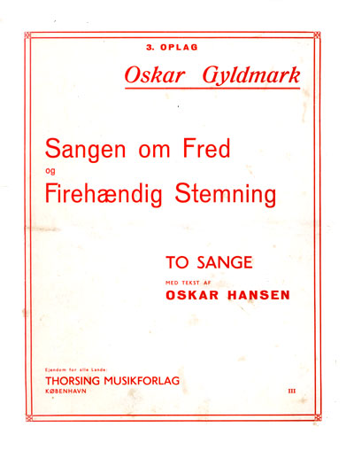 Hansen, Oskar: Sangen om Fred, 1938