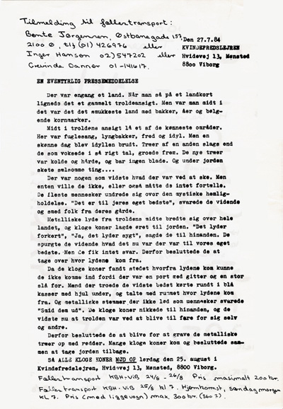 Ravnstrup Kvindefredslejren: Demonstrationsinkaldelse, 25. august 1984
