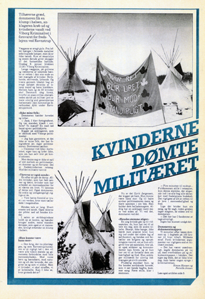 Fredsavisen, nr. 11, 1985: Kvinderne [i Ravnstrup kvindefredslejren] dømte militæret.
