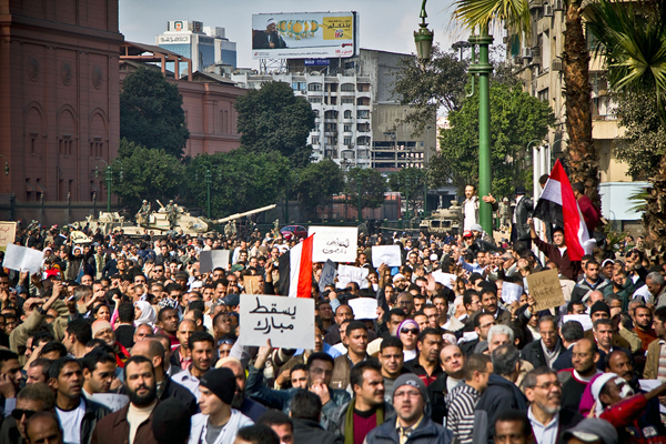 demonstration for demokrati Egypten februar 2011
